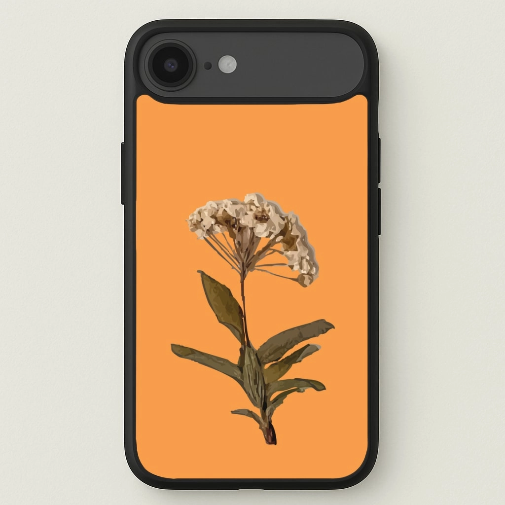 Marble Texture Bright Orange Pressed Flower Phone Case