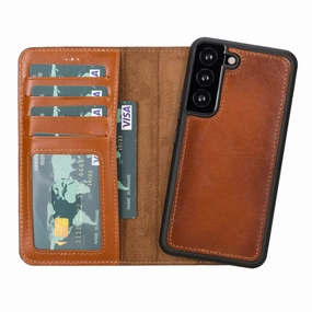 Carter Detachable Leather Wallet Case Galaxy S22, Rustic Tan Minimal Style