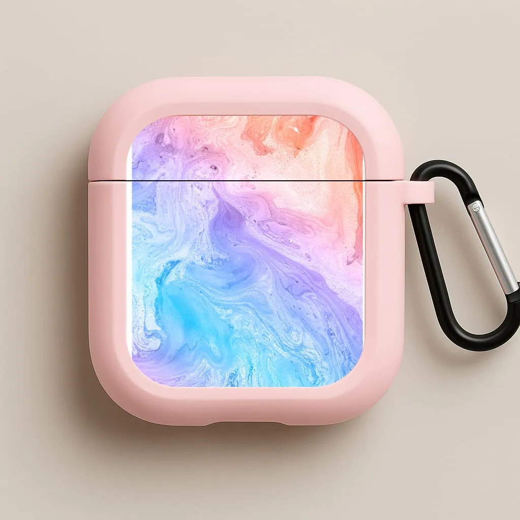 color blocking design Minimal Daily Case Blue and Peach Marble AirPods Case