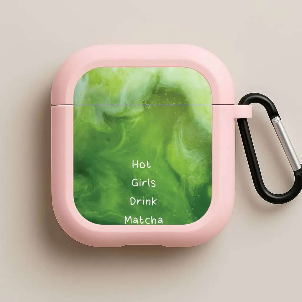 Hot Girls Drink Matcha AirPods Case durable gradient soft pastel leather travel shell Stylish Protective Grip