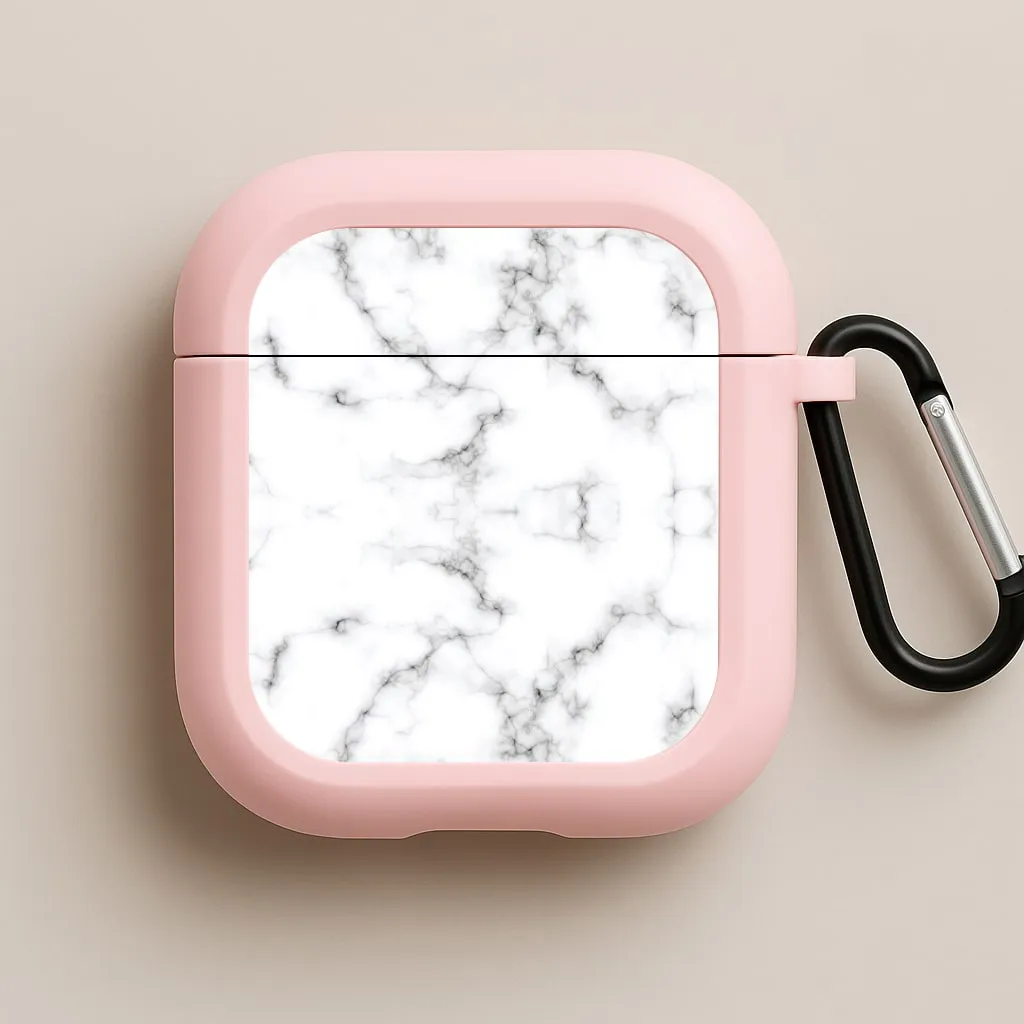 White Marbled  AirPods Case Soft Cushion Interior
