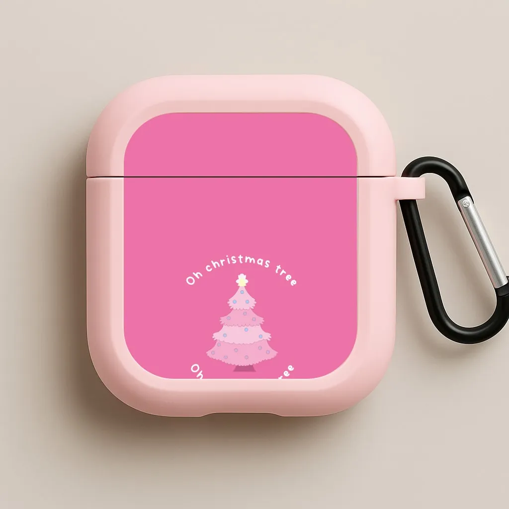 portable gradient ergonomic leather airpods case everyday modern style Oh Christmas Tree - Christmas Songs AirPods Case