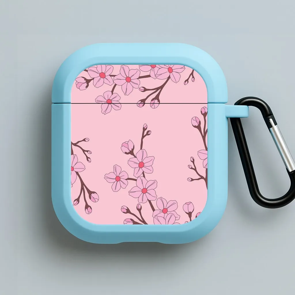 Cherry Blossom Pattern AirPods Case magnetic clip silicone cover
