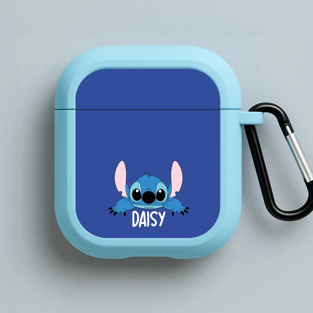 high elasticity silicone protector Minimalist Tech Pouch Blue Alien - Personalised Disney AirPods Case
