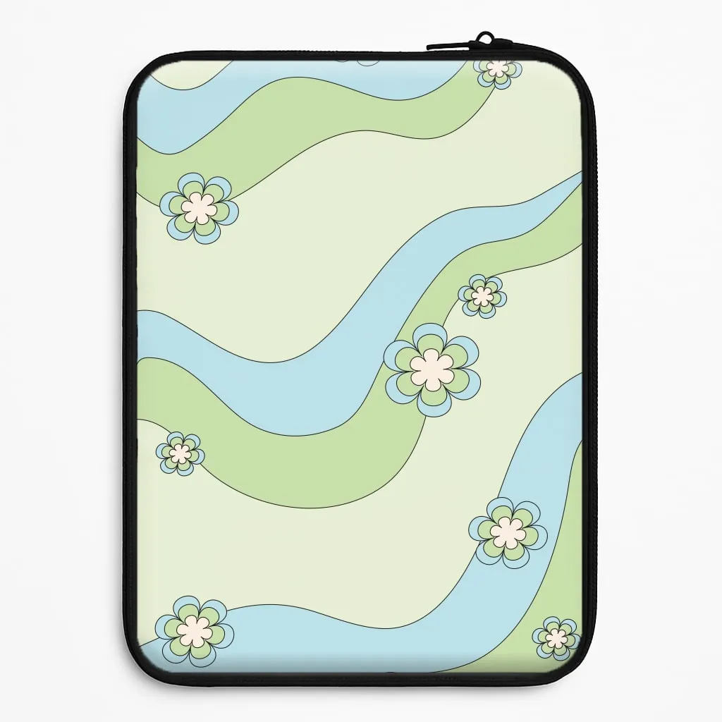 Waves And Flowers Green Retro Pattern Laptop Sleeve Portable Accessory