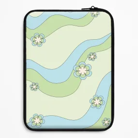 Waves And Flowers Green Retro Pattern Laptop Sleeve Portable Accessory