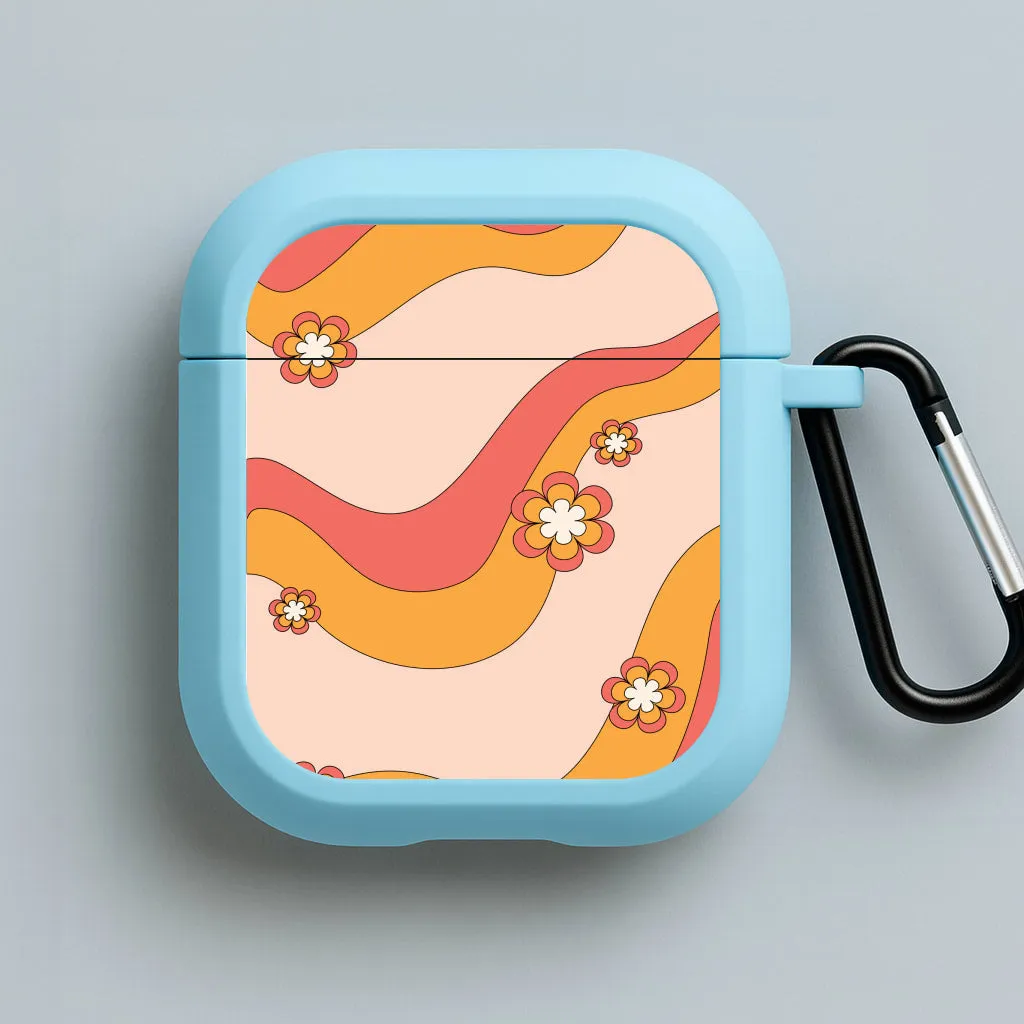 Soft Lining Interior Waves And Flowers Orange Retro Pattern AirPods Case