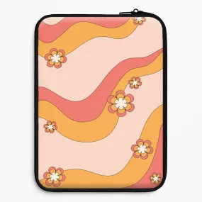 Waves And Flowers Orange Retro Pattern Laptop Sleeve Portable Accessory Luxury Finish