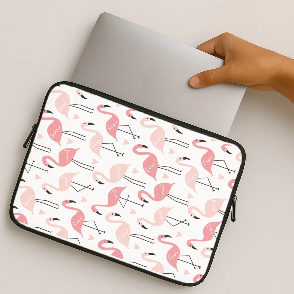 White & Pink Flamingo Pattern Laptop Sleeve Matte Texture Smooth Protection