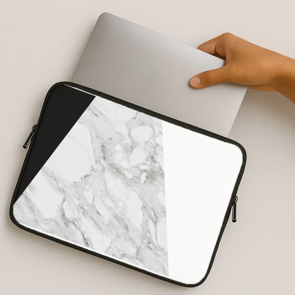 White, Black and Marble Pattern Laptop Sleeve Protective Corners