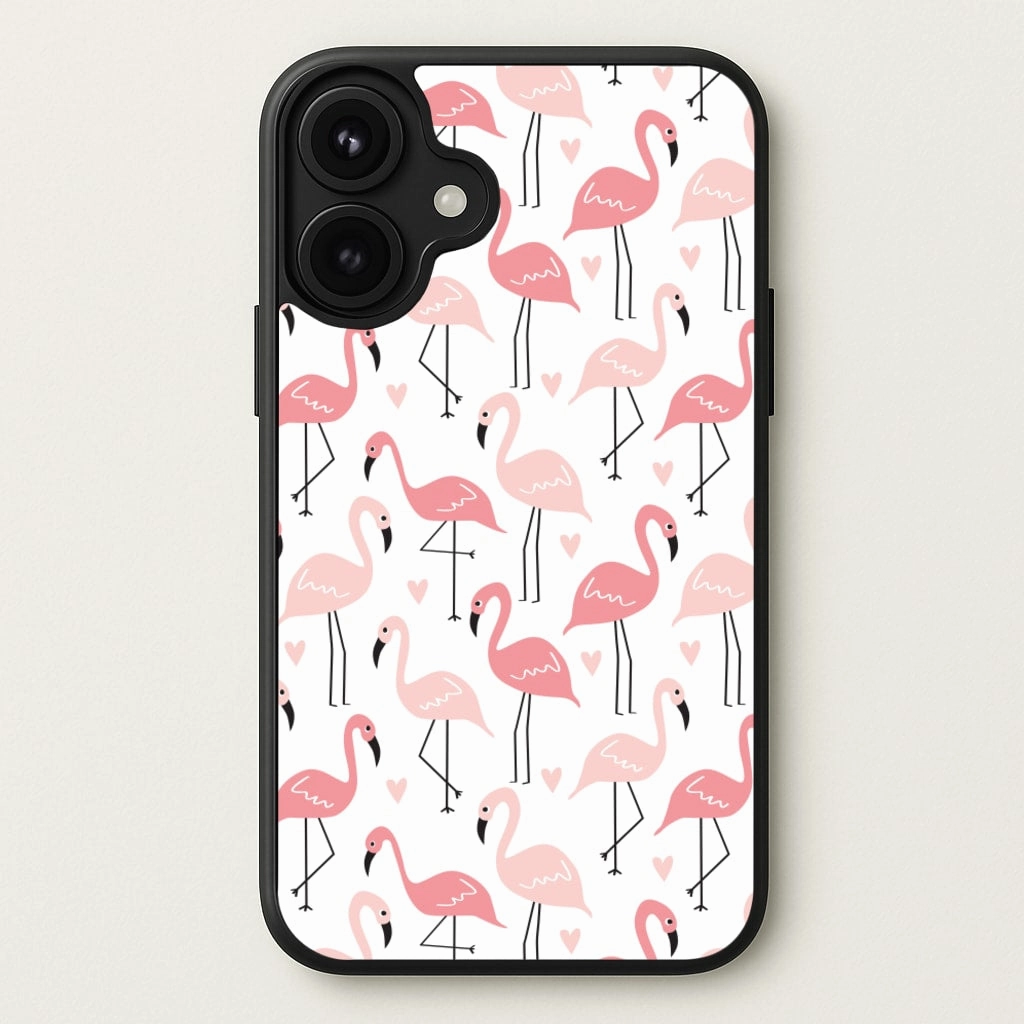 Protective Finish White & Pink Flamingo Pattern Phone Case