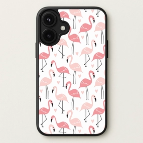 Protective Finish White & Pink Flamingo Pattern Phone Case