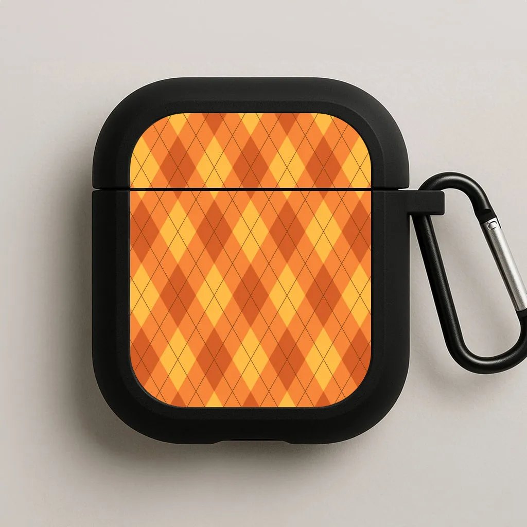 compact neon silicone travel shell Minimal Smooth Grip Orange Argyle Pattern AirPods Case