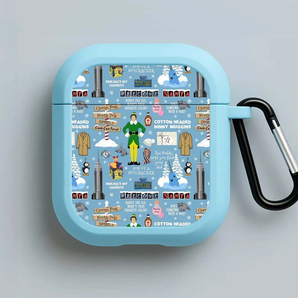 compact ergonomic neon airpods case Blue Buddy The Elf Pattern AirPods Case