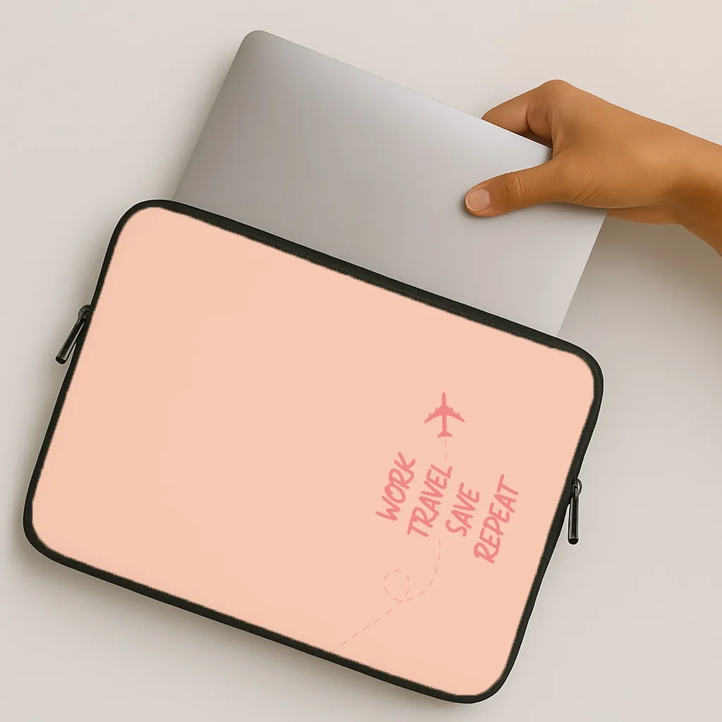 Work Travel Save Repeat - Travel Laptop Sleeve Classic Look Protective Craft