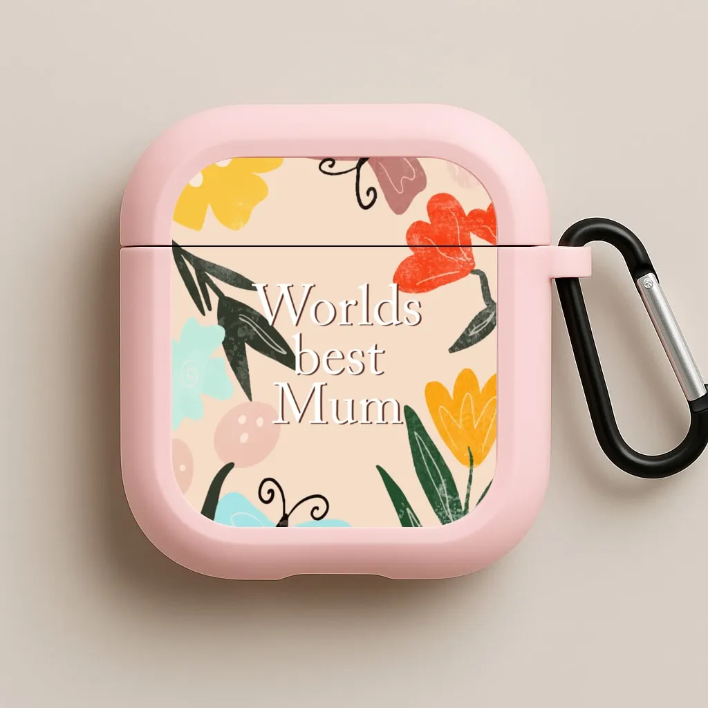 Worlds Best Mum - Floral Mother's Day AirPods Case Lightweight Device Bag durable charging case