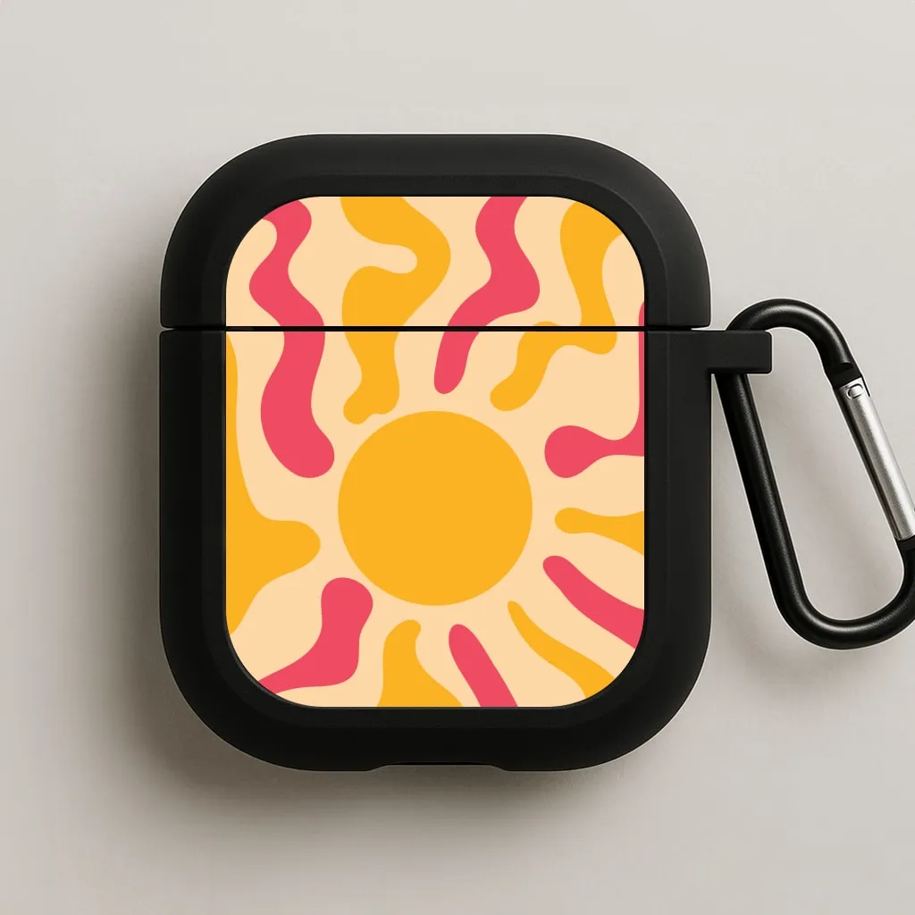 Secure Fit Holder Secure Clip Attachment Yellow And Pink Abstract Sun AirPods Case