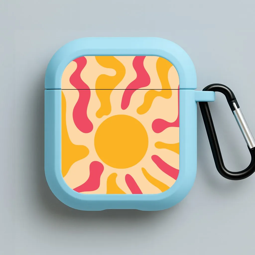 Modern Carry Accessory Soft Silicone Bag Yellow And Pink Abstract Sun AirPods Case