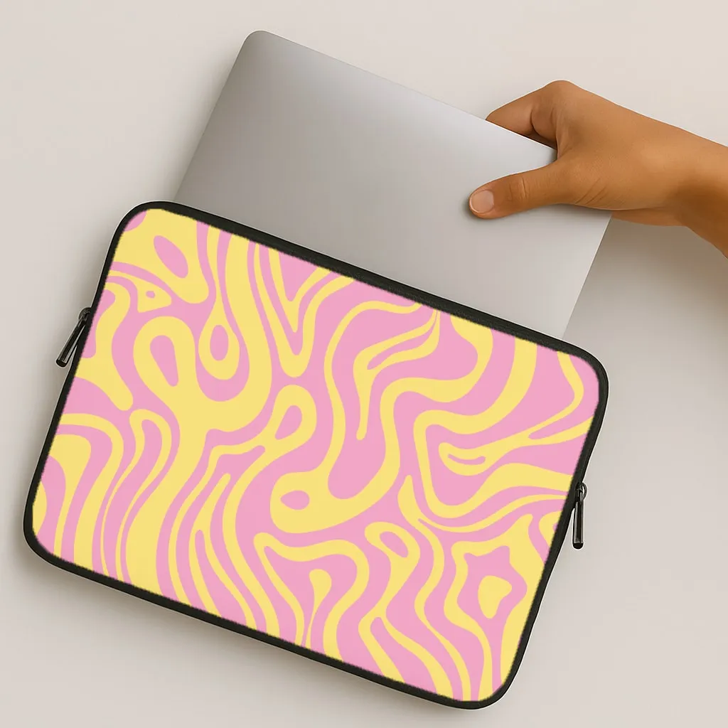 Yellow And Pink Waves Pattern Laptop Sleeve Elegant Surface Texture Modern Texture
