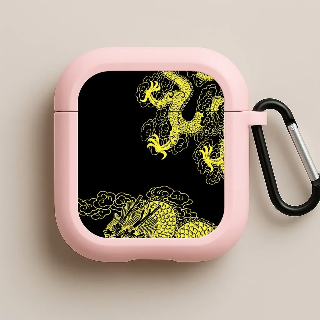 Trendy Silicone Texture shockproof travel airpods protector Yellow Dragon AirPods Case